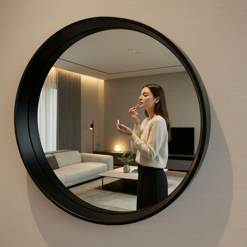 Large round black mirror - round,