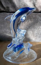 Vintage D'arques Lead Crystal Glass Blue Dolphin Figurine Ornament