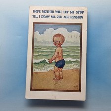 Comic Postcard 1930 Old Age Pension Seaside Beach Child Curly Hair