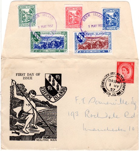 1957 guernsey fdc with 5 - with,