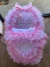 White/pink universal baby car seat cosytoes/footmuff frilly bling personalised