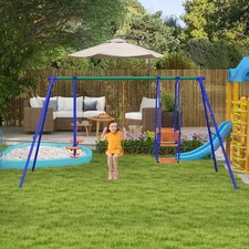 3 in 1 Metal Kids Swing Set with Glider Rocking Chair & Outdoor for Garden Seat