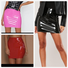 LADIES VINYL PVC SHINY WET LOOK PARTY MINI BODYCON  SKIRT