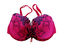 Per Una M&S UK 32DD Hot Pink Mix Underwired Evenly Padded Embroidered Plunge Bra