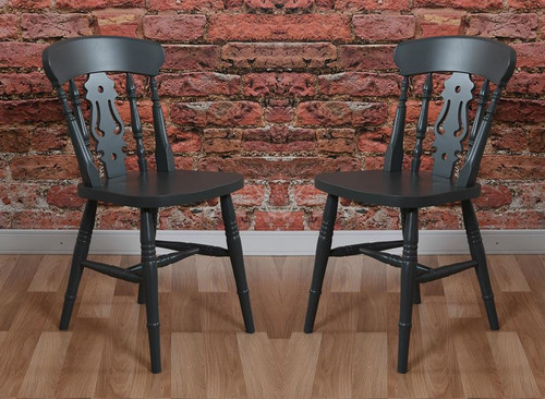 Painted fiddle back chairs - x2,