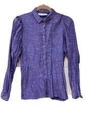 Vintage 1980s Feminella Purple & Blue Floral Print Long Sleeve Shirt Size 12