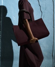 COS New Gallery Tote Bag With Leather Trim Plum Burgundy BNWOT