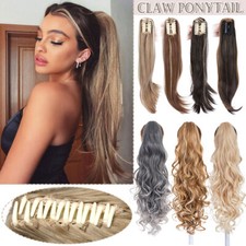 Real Thick Claw Ponytail Clip In Hair Extensions Jaw Pony Tail Hairpiece Wavy UK