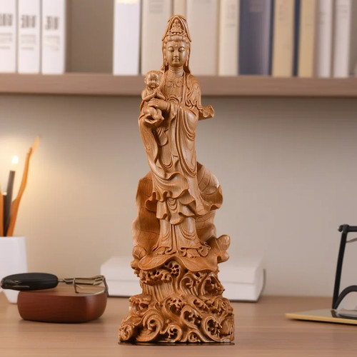 Hand carved buddhist guan yin - buddhist,
