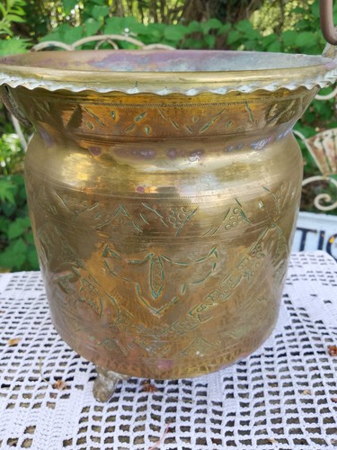 Vintage engraved brass footed - engraved,