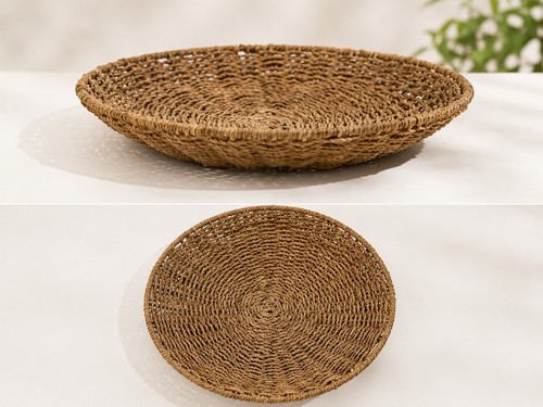 Round woven seagrass basket - seagrass,