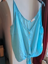 Matalan light blue vest top size 12 front tie 100% viscose sleeveless 