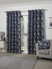 Fully Lined Jacquard Fabric 2 Panels Eyelet Ring Top Curtains - Butterfly Meadow