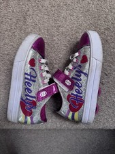 Heelys Snazzy X2 Silver Rainbow Heart Girls' Sparkly Trainers UK Size 12