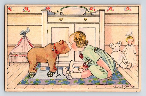 Children teddy bear postcard - children:,