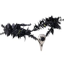 Halloween Black Elf Flower Crown Gothic Dark Fairy Raven Skull Witch Headband