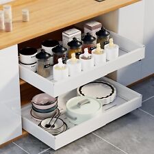 White Pull Out Cabinet Organiser Roll-Out Extendable Sliding Drawer Adhesive