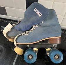 Vintage 80s Elektra USA Quad Roller Skates  Blue Suede Leather Ladies Size 5