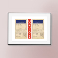 Monopoly Inspired Hand Drawn Print - Park Lane & Mayfair - Board Game Art
