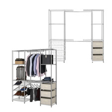 2 x Extendable Chrome Wardrobe Clothes Rail With 3 x Cream Linen Pullout Storage