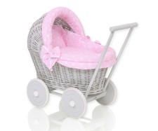 Wicker Dolls Pram Grey Base