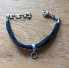 Fossil Stainless Steel And Black Fabric Charm Bracelet