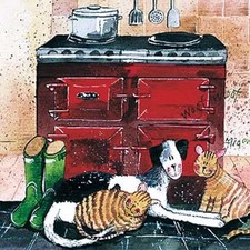 Alex Clark Greetings Card - In the Warmth - Aga, dog and cats