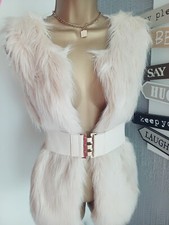 Womens Primark beige faux fur waistcoat gilet jacket autumn with belt size 8
