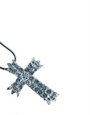 ANTIQUE OR SILVER TONE RHINESTONE CRYSTAL BIG CROSS NECKLACE / PANDENT