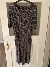 Max Mara Weekend Navy Blue White Spot Cowl Neck Dress Belt Pockets Medium 10