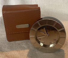 Modern Quartz Pocket Travel Alarm Clock in Brown Faux Leather Case By Tudor