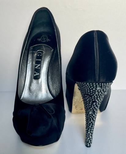 Gina black satin crystal - crystal, heel
