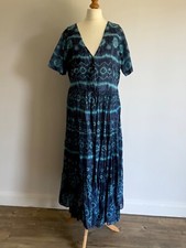 Phool dress size 14 blue tie die India cotton buttons crinkle vintage boho