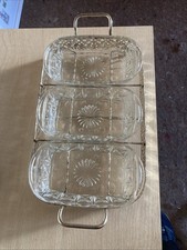Vintage Silver Plate Serving Tray With 3 Reims Glass Dishes.