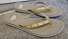 GENUINE UGG KHAKI GREEN RUBBER THING LOGO BEACH POOL FLIP FLOPS UK 7