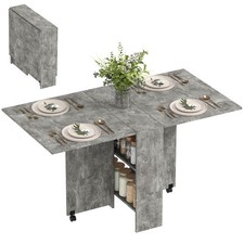 HOMCOM Mobile Drop Leaf Dining Table Folding Desk w/ 2 Wheels Cement Grey