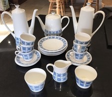 1960s 24 Piece Royal Tuscan Fine Bone China Charade Pattern Coffee & Tea Set