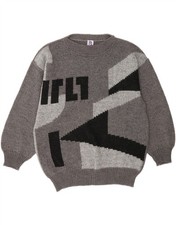 VINTAGE Mens Crew Neck Jumper Sweater XL Grey Geometric LV02