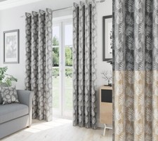 1 Pair Of OAKLAND Fern Leaf Print Readymade Eyelet Ring Top Curtains - 2 Colours