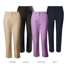 Womens Mia 3/4 Length Cotton Crop Trousers Smart Navy Black Purple Beige