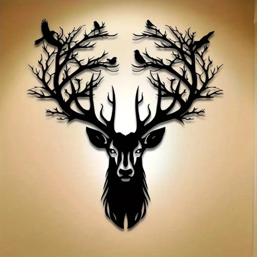 Large metal deer tree wall - metal, art