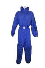Vtg 80s 90s FILA Ski Snow Suit Women's Size 8 Royal Blue Belted Hooded Stripes