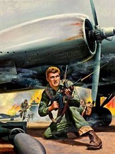 PULP FICTION ILLUSTRATION WAR BATTLE SOLDIER GUNS FINE ART PRINT POSTER BB9379