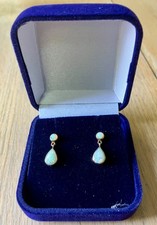  9ct Gold Hallmarked Teardrop 1.2 gr natural Opal 16.5mm drop earrings Boxed