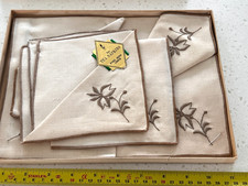 VINTAGE Leacocks TEA NAPKINS Irish Linen Embroidered - NIB but old (in box)