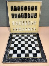 Chess Set White and Black Marble Brass Inlay IMMACULATE 25x25cm Board