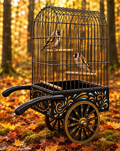 Metal bird cage wheeled - cage,