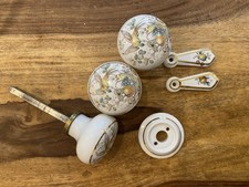 Beautiful Reclaimed Vintage Porcelain Door Knobs / Floral Birds Of Paradise