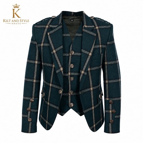 Dark green windowpane wool - dark,