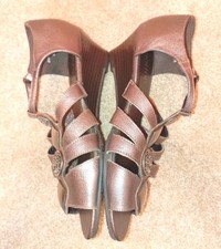 Vgc Leather Hotter Strappy Bronze Colour Shoes Sz 5.5 Low Heel Comfort